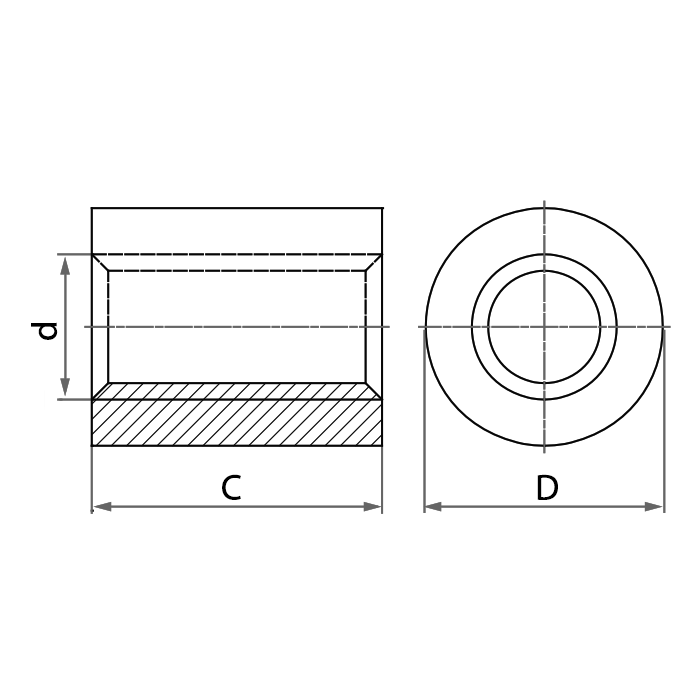 Гайка трапецеидальная (сталь) d=16 мм, шаг резьбы 4 мм (прав. резьба), KSM 16-4-D TECHNIX