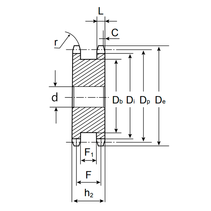 Звездочка двойная для однорядных цепей: 16B-1, Z=14, 1" x 17,02 mm DT12014 Sati