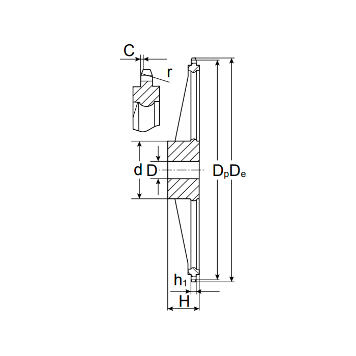 Звездочка со ступицей (чугун) под расточку для цепи: 08B-1, Z=76, 1/2" x 5/16" RS09076 Sati